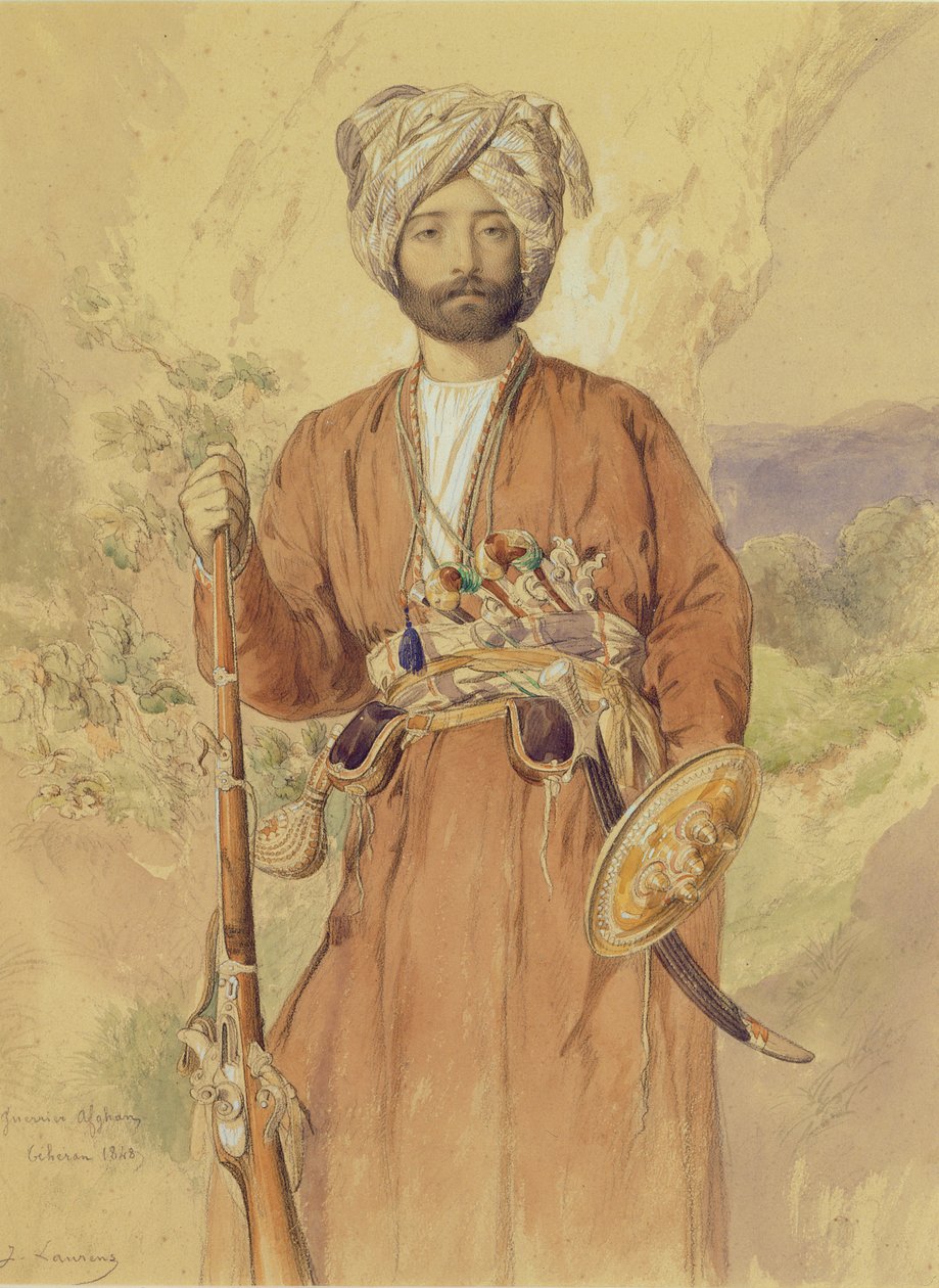 研究阿富汗战士，德黑兰，1848年（铅笔，wc和身体颜色在纸上） 作者 朱尔斯·约瑟夫·奥古斯丁·劳伦斯