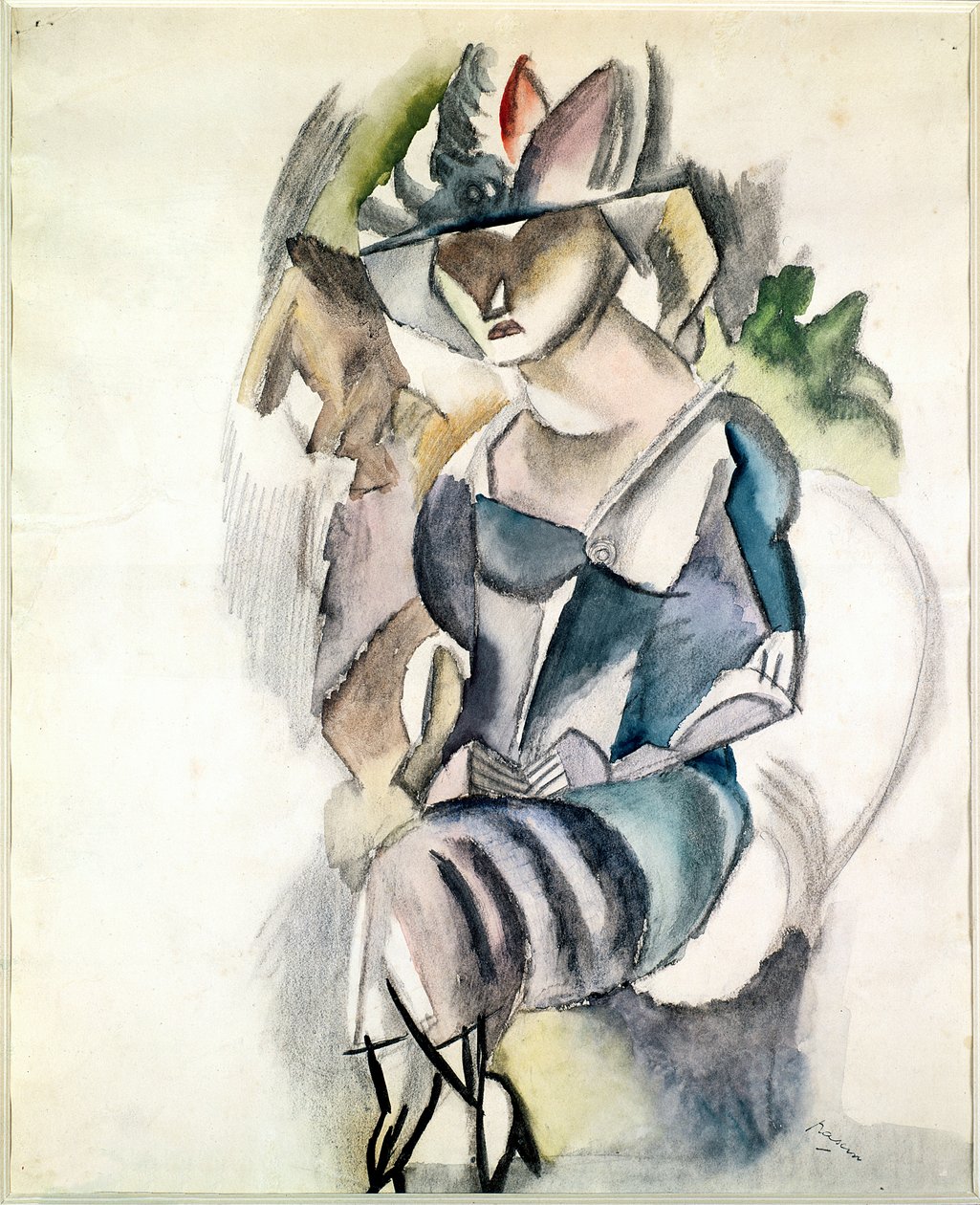 坐着的女人，1917年（wc和铅笔在纸上） 作者 朱尔斯·帕辛