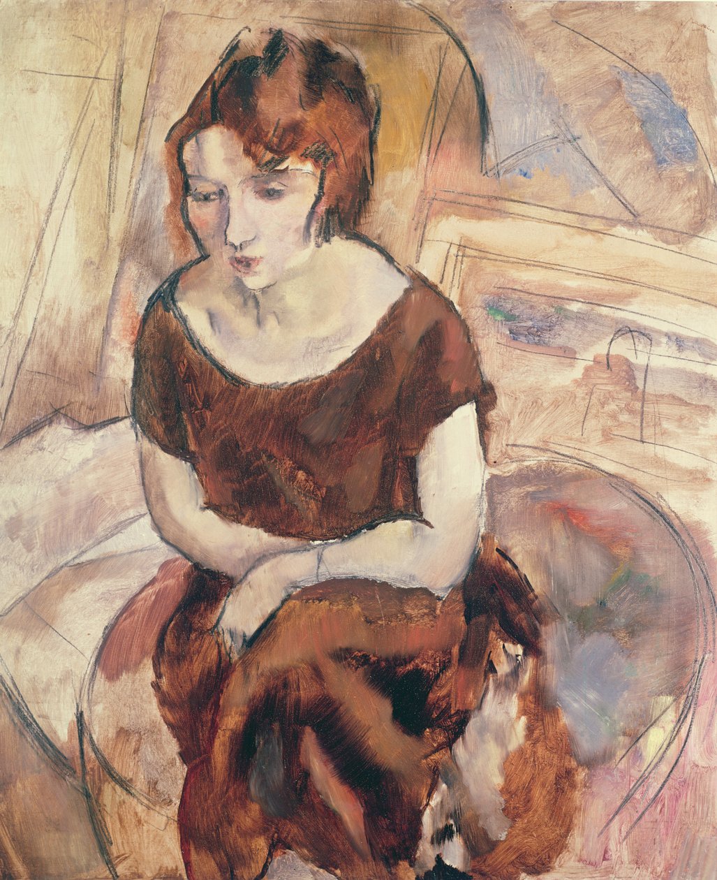 年轻女子，1925年（纸板上的油） 作者 朱尔斯·帕辛