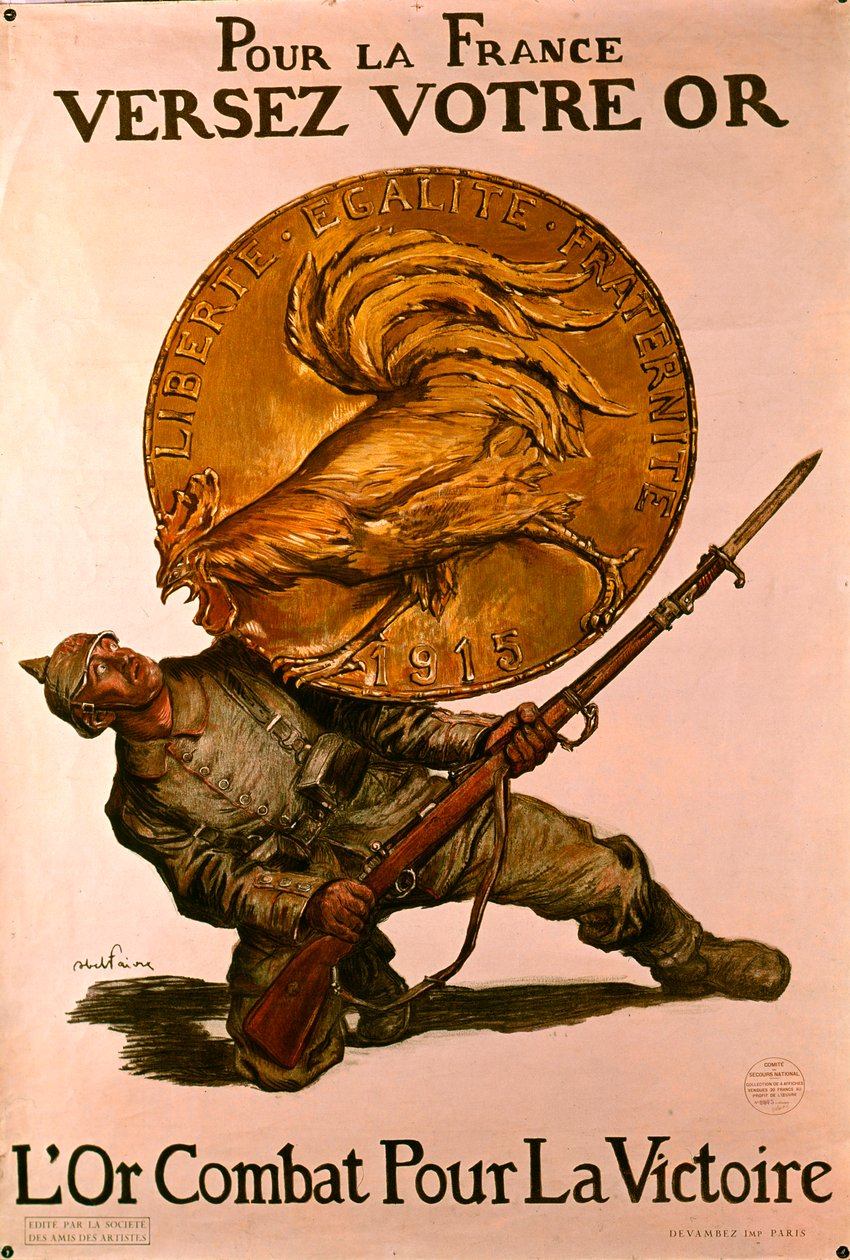 法国第一次世界大战海报，鼓励人们向战争中的银行存款，1915年 作者 朱尔斯·亚伯·费弗尔