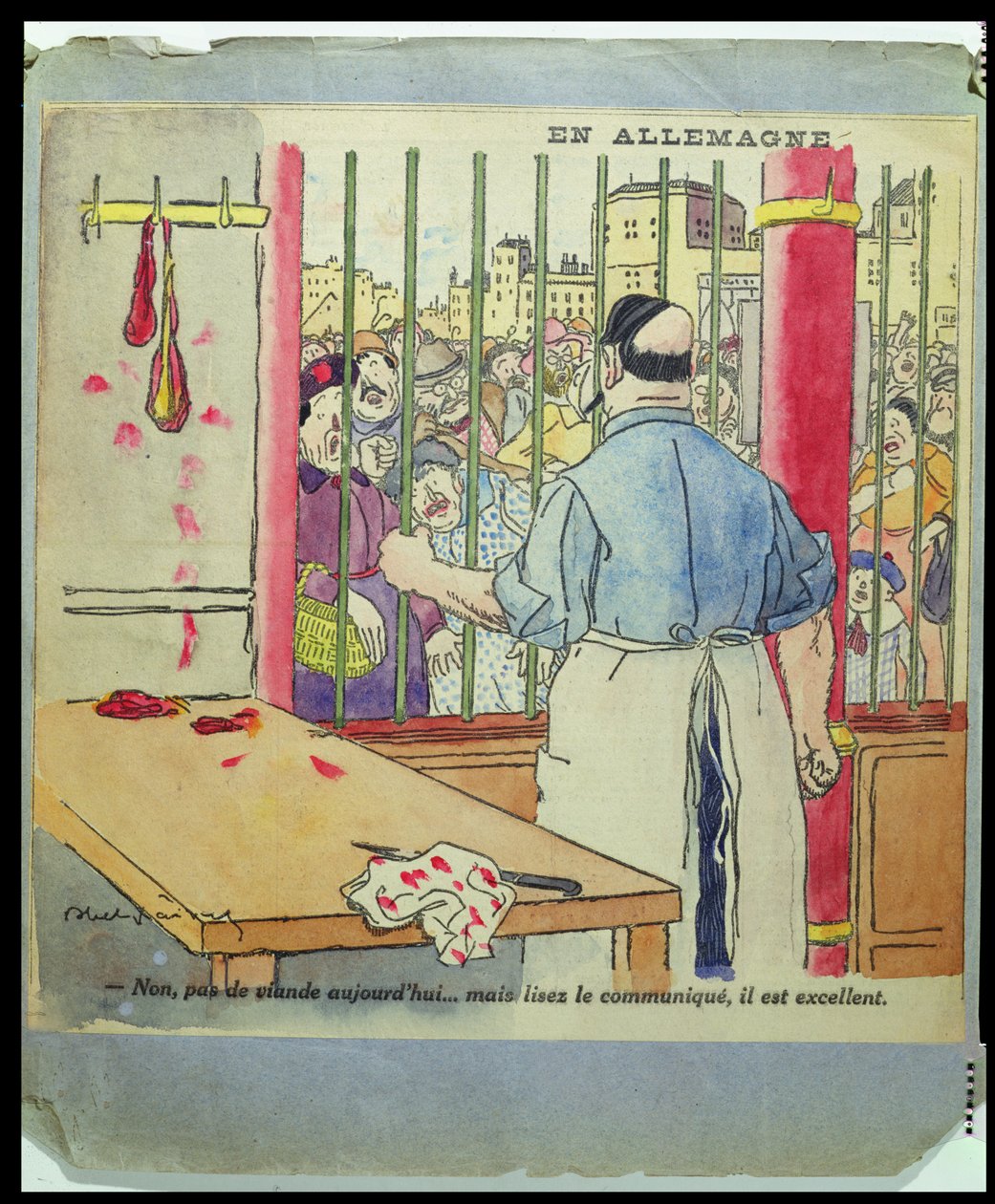 “不，今天没有肉......但是阅读公报，这是非常好的”，漫画于德国的饥荒，c.1917 作者 朱尔斯·亚伯·费弗尔