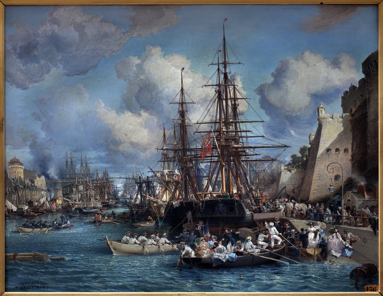 1864 年的布雷斯特港（法国）。 Jules Noel (1815-1881) 的绘画。 布面油画 作者 朱尔斯·阿奇里·诺埃尔（Jules Achille Noel）