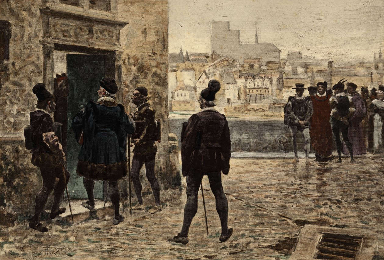 布拉格马尔多的亚诺图斯（伊诺图斯）大师在巴黎的加尔干图亚故居前。朱尔斯-加尼埃的插图。见《拉伯雷与儒勒-加尼埃的作品》（Rabelais et l