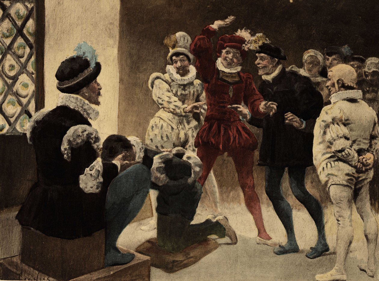 男子在玩 "chapifou"（帐篷）。朱尔斯-加尼埃的插图。收录于《拉伯雷与儒勒-加尼埃作品集》。 作者 朱尔斯·阿森·加尼尔