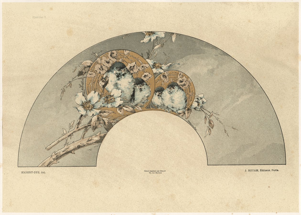 鸟类，来自&39;装饰幻想&39;的板2，由Gillot雕刻，由Jules Rouam出版，巴黎艺术书店，1887年（彩色雕刻） 作者 朱尔斯·奥古斯特·哈伯特·戴斯
