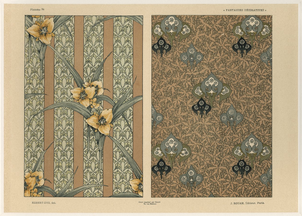 鲜花，来自&39;装饰幻想&39;的34块，由Gillot雕刻，由Jules Rouam出版，巴黎艺术书店，1887年（彩色版画） 作者 朱尔斯·奥古斯特·哈伯特·戴斯