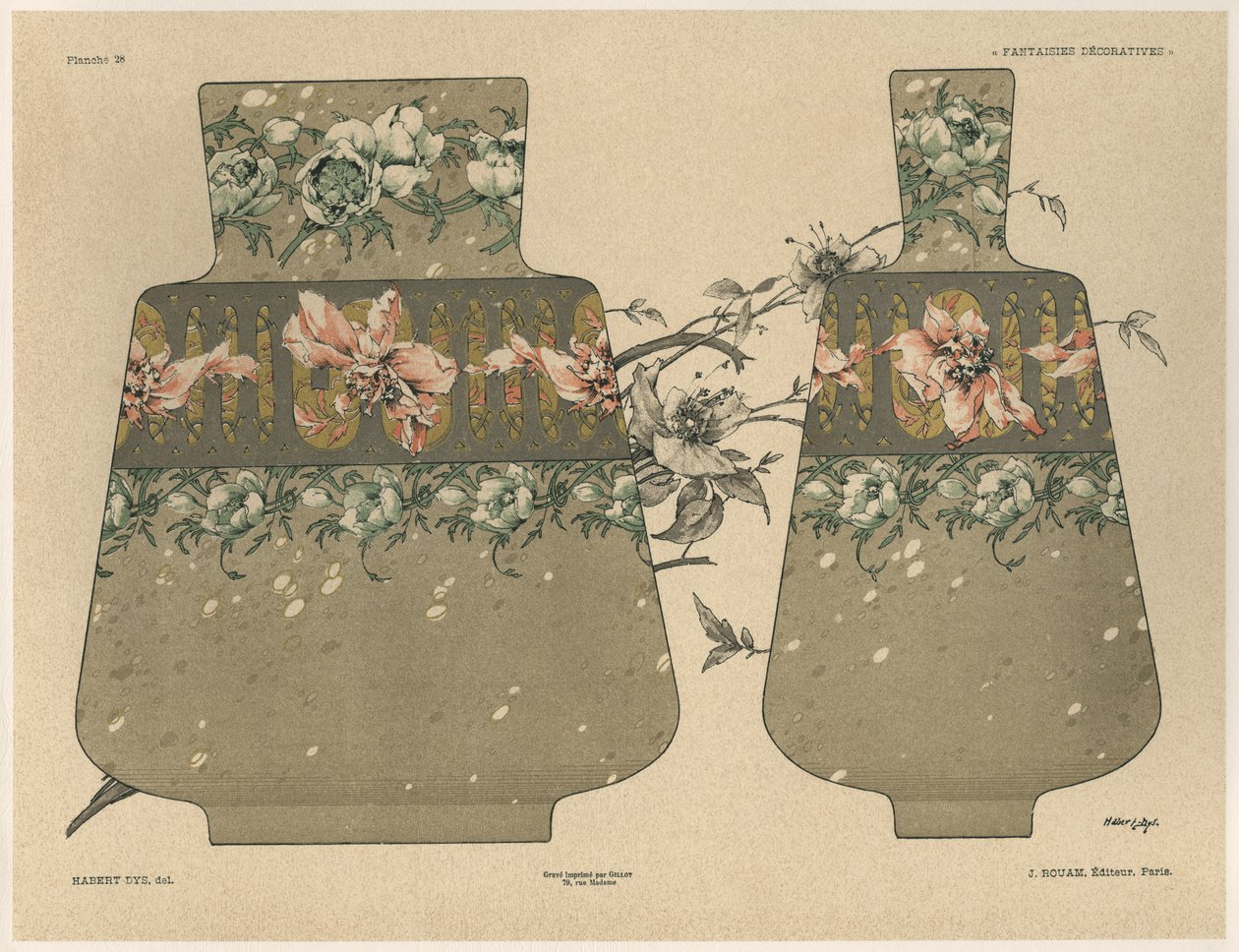 Gillot刻有“装饰幻想”的28号花瓶，由Jules Rouam，巴黎艺术书店出版，1887年（彩色版画） 作者 朱尔斯·奥古斯特·哈伯特·戴斯