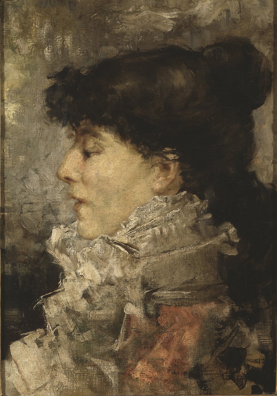 莎拉·伯恩哈特 (1844-1923) 的肖像，由巴斯蒂安·勒佩奇 (Bastien Lepage, Jules，1848-1884 年) 绘制。 布面油画 作者 朱尔斯·巴斯蒂安·莱佩奇