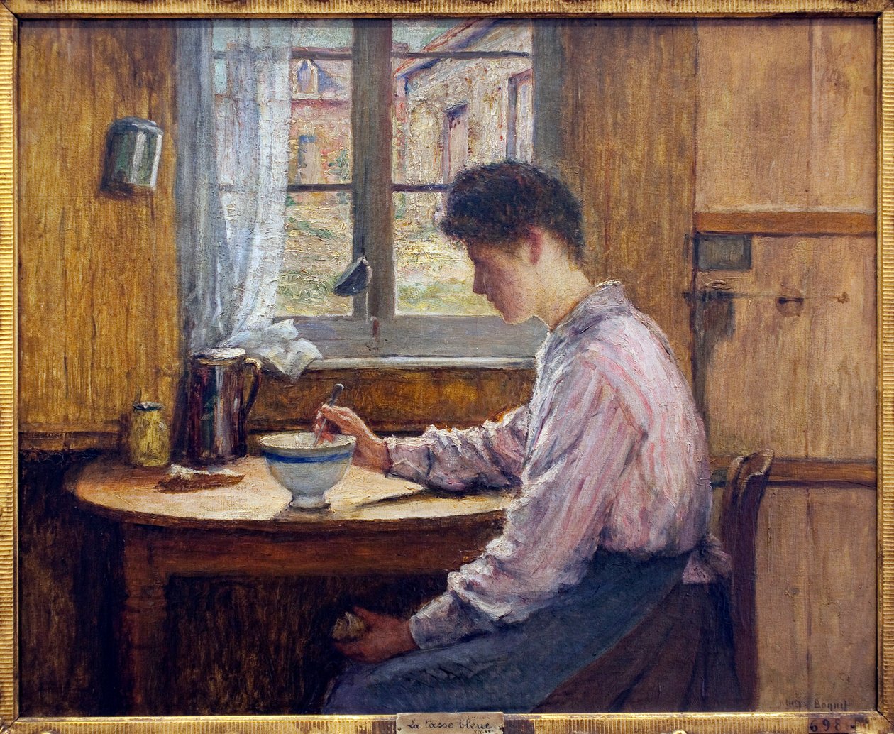 The blue cup. Painting by Jules Boquet (1840-1932), oil on canvas, before 1913, early 20th century. Musee la piscine, Roubaix. 作者 朱尔斯·查尔斯·鲍奎特