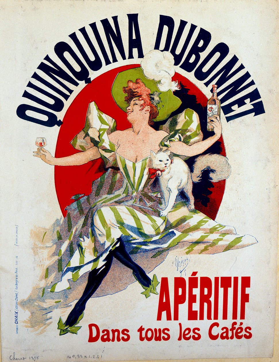 Quinquina Dubonnet的广告，"在所有的咖啡馆提供开胃酒"。Jules Cheret (1836 - 1932)的海报 作者 朱尔斯·切雷特（Jules Cheret）