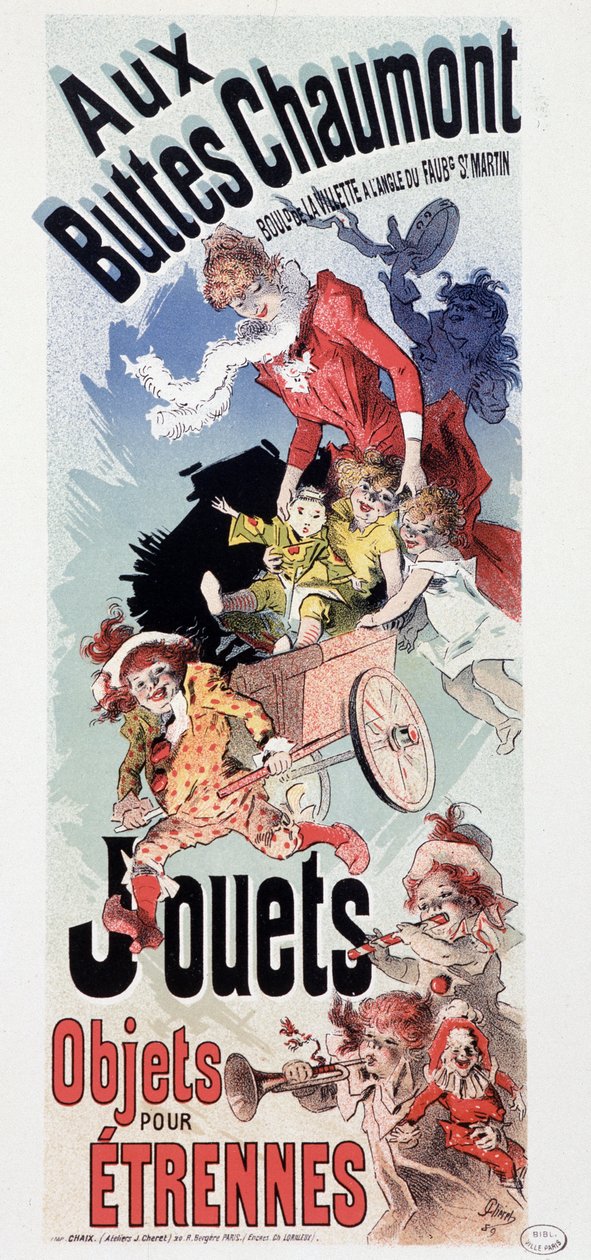 “Les Buttes Chaumont”商店的玩具广告 - Jules Cheret, c. 1890年 作者 朱尔斯·切雷特（Jules Cheret）