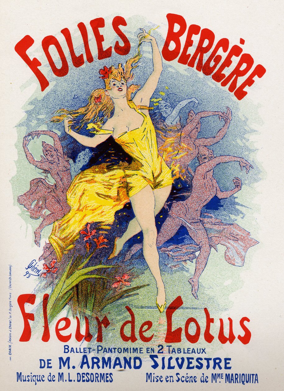 艺术。娱乐。莲花，巴黎Folies Bergeres剧院的芭蕾舞。法国Jules Cheret的海报 作者 朱尔斯·切雷特（Jules Cheret）