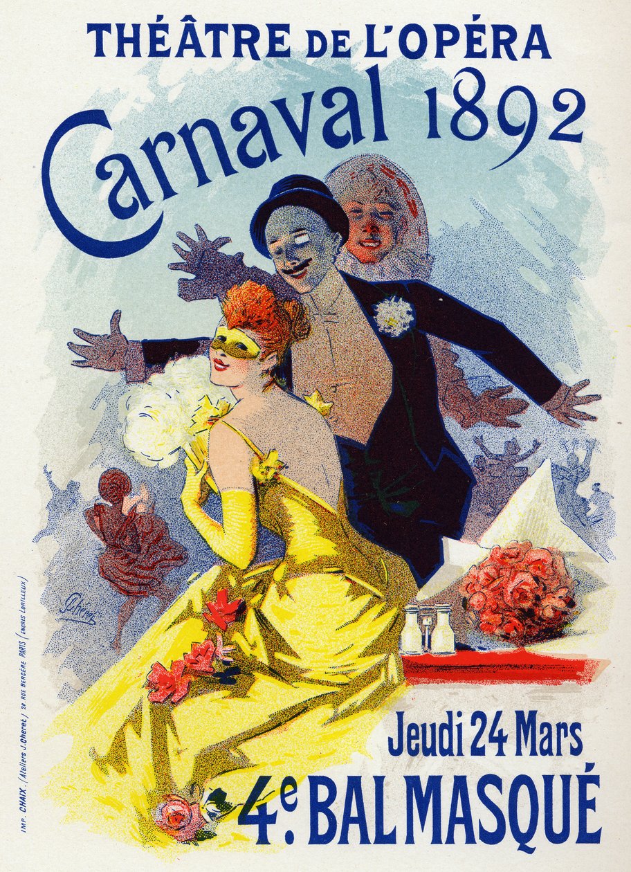 Art. Entertainment. Masquerade ball at the Opera of Paris. Poster by Jules Cheret, France, Apr. 1892 (poster) 作者 朱尔斯·切雷特（Jules Cheret）