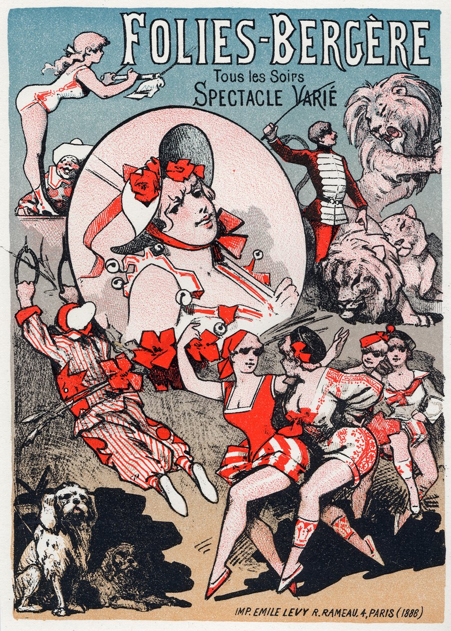 Art. Entertainment. Show at the Folies Bergeres, Paris. Poster by Jules Cheret, France 作者 朱尔斯·切雷特（Jules Cheret）
