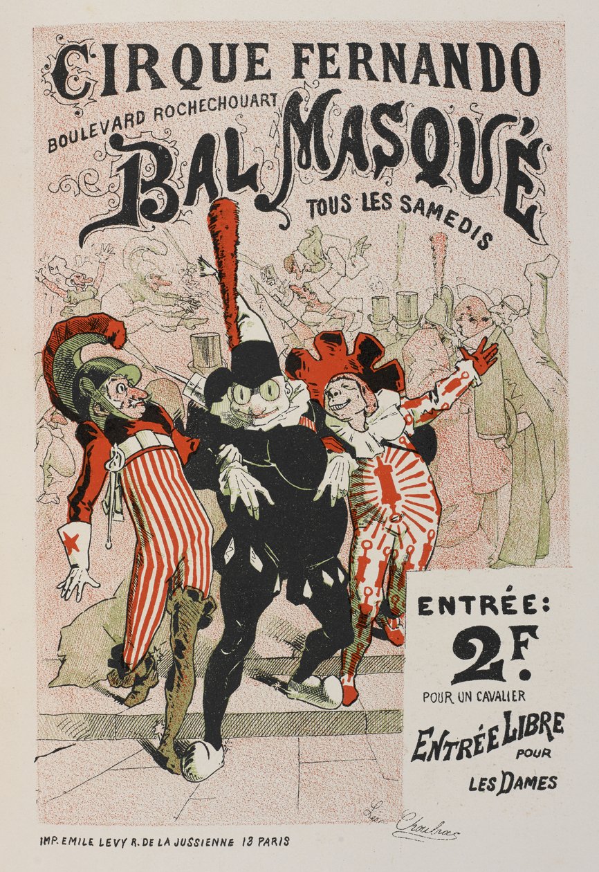 费尔南多马戏团，假面舞会，选自 "Les affiches illustrées.Ouvrage orné de......"，作者 Ernest Maindron 作者 朱尔斯·切雷特（Jules Cheret）
