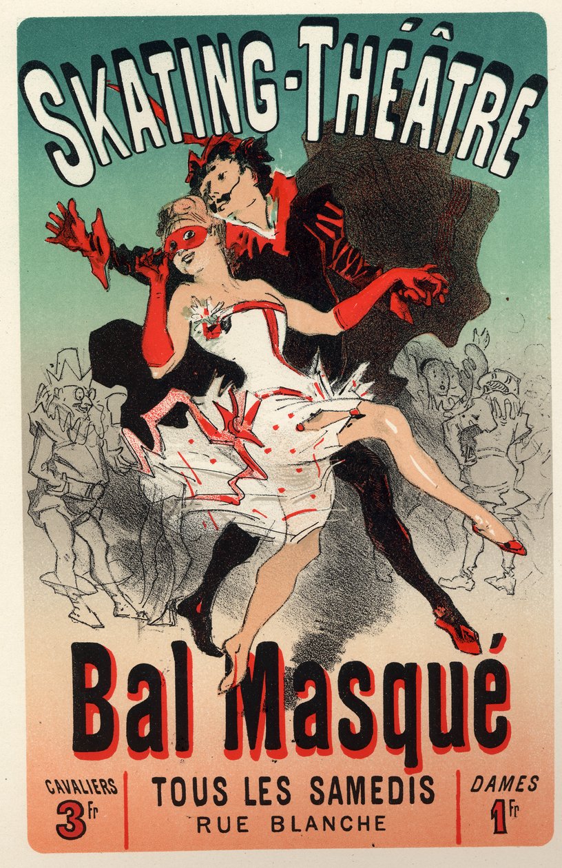 Entertainment. Theatre. Masquerade Ball at the Skating Theatre, Paris. Poster by Jules Cheret, France, c.1875 (poster) 作者 朱尔斯·切雷特（Jules Cheret）