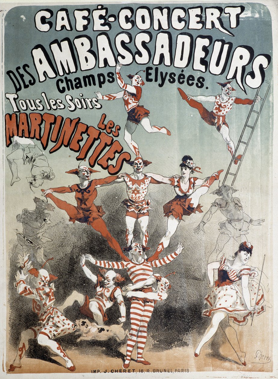 Les Martinettes au Caf-Concert des Ambassadeurs - Jules Cheret的海报，19世纪末 作者 朱尔斯·切雷特（Jules Cheret）