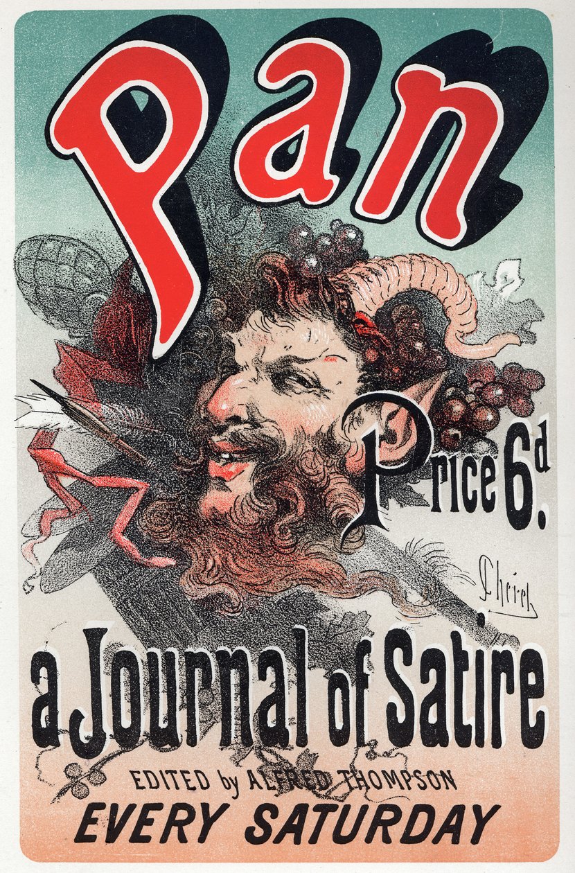 文学。潘》，讽刺性报纸。Jules Cheret的海报，英国，约1880年（海报）。 作者 朱尔斯·切雷特（Jules Cheret）