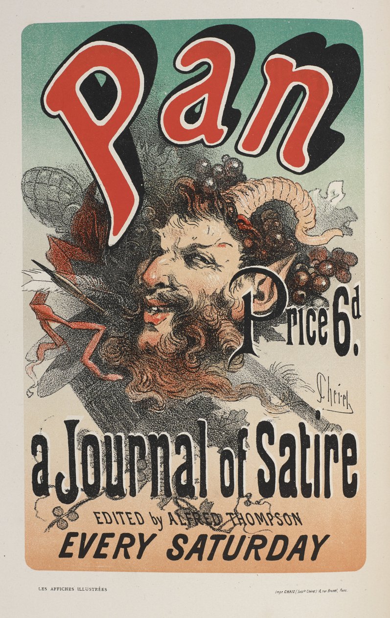 潘，讽刺小说，选自 "Les affiches illustrées。Ouvrage orné de......"，欧内斯特-曼德隆著 作者 朱尔斯·切雷特（Jules Cheret）
