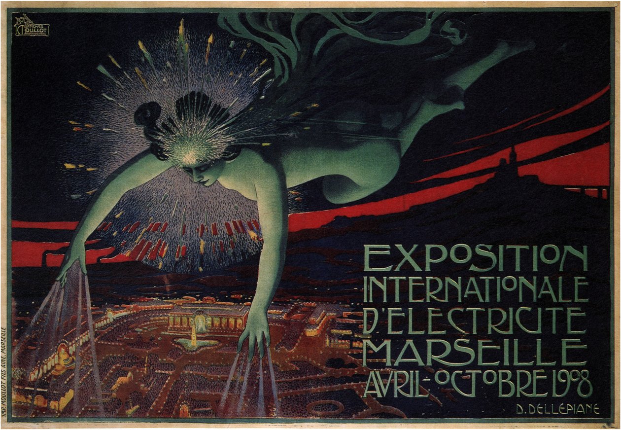 Poster done for the International exhibition of electricity in 1908 作者 朱尔斯·切雷特（Jules Cheret）