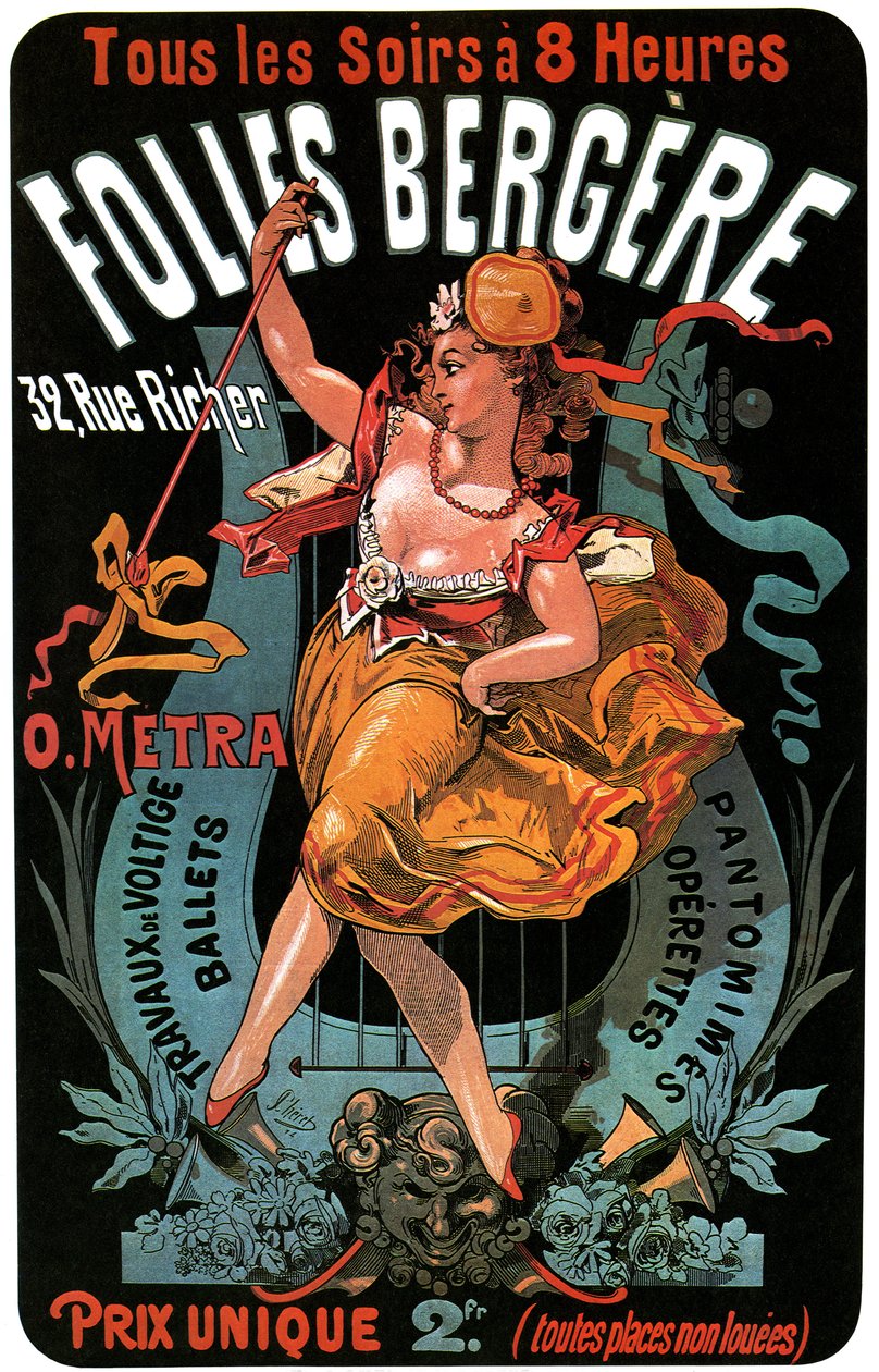 Poster for the Folies-Bergere 1874 by Jules Cheret (1836-1932) - aerobatic works, ballets, pantomimes, operettes, dance, dancer, music hall (music hall), gay Paris, Paris by night - 作者 朱尔斯·切雷特（Jules Cheret）