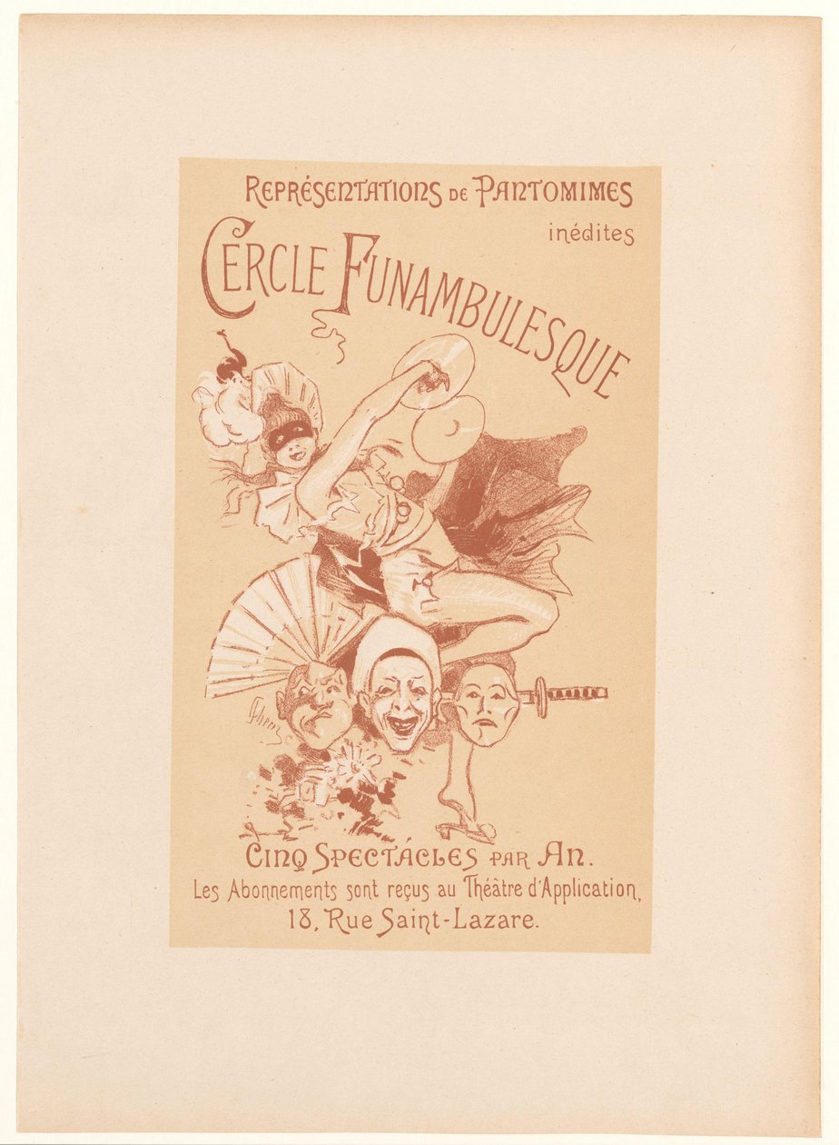 Cercle Funambulesque（趣味运动俱乐部）的重型机械
Cercle Funambulesque（物体上的标题） 作者 朱尔斯·切雷特（Jules Cheret）