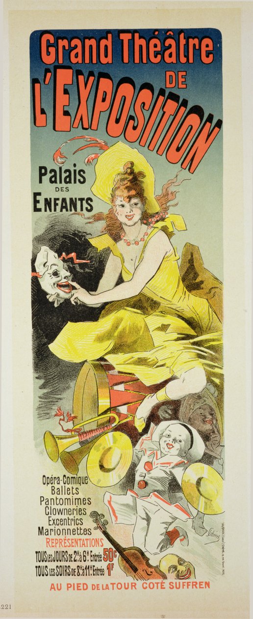 复制宣传“博览会大剧院”的海报，巴黎Palais des Enfants，1889年 作者 朱尔斯·切雷特（Jules Cheret）