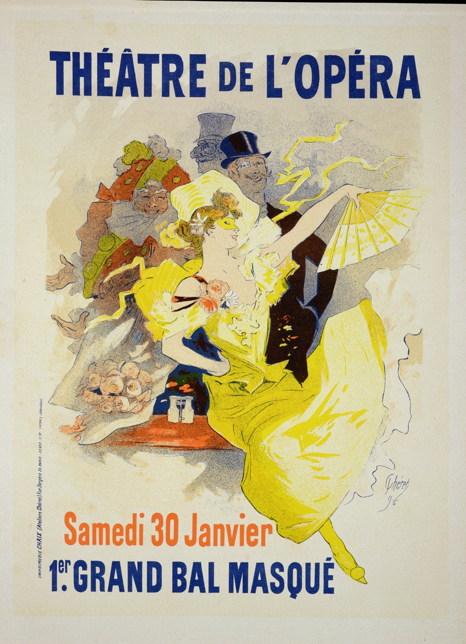 复制一张海报，宣传第一个&39;Grand Bal Masque&39;，剧院de L&39;Opera，巴黎，1896年 作者 朱尔斯·切雷特（Jules Cheret）