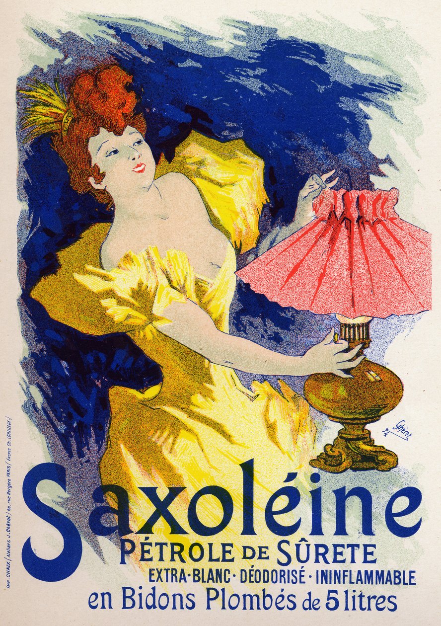 科学。能源。Saxoleine，灯用油。法国Jules Cheret的海报 作者 朱尔斯·切雷特（Jules Cheret）