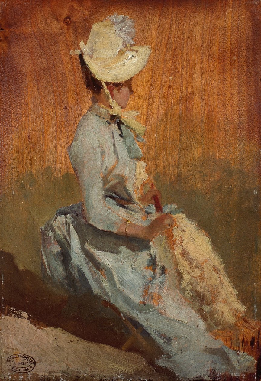 坐着的女士，约 1879-84 年（木板油画） 作者 朱尔斯·切雷特（Jules Cheret）
