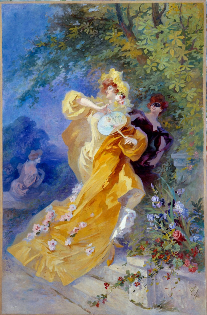 儒勒-谢雷(1836-1932)的《黄色多米诺》画作 20世纪尼斯，谢雷博物馆 作者 朱尔斯·切雷特（Jules Cheret）