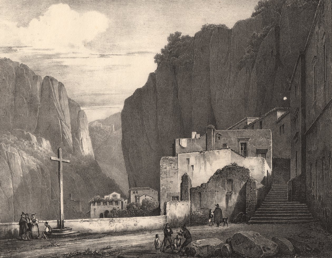 意大利坎帕尼亚阿马尔菲景观，由 Jules Coignet (1798-1860) 绘制后的石版画，258x245 厘米 作者 朱尔斯·柯尼特（Jules Coignet）