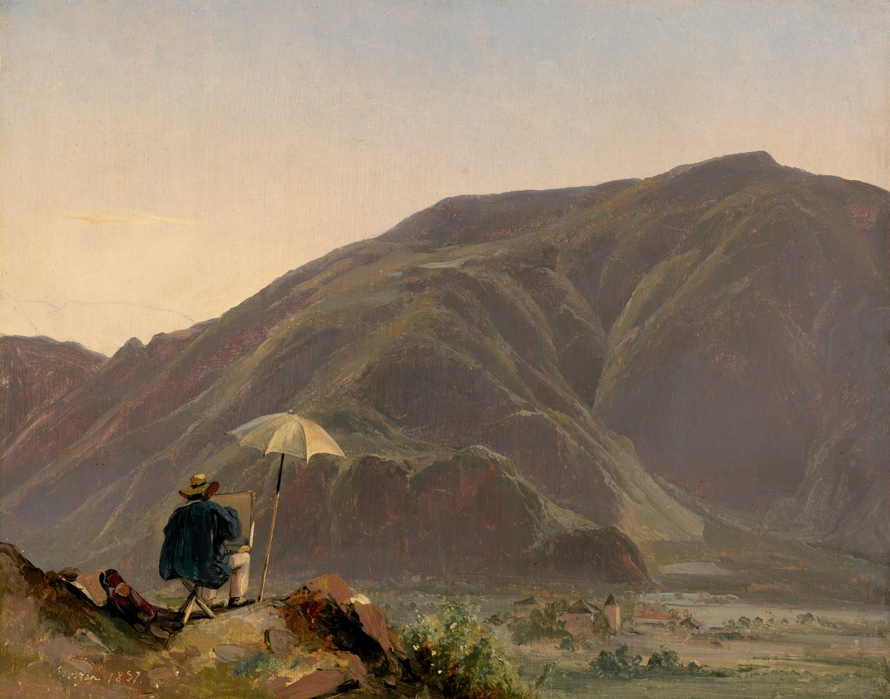 波岑的景色与画家，1837年。 作者 朱尔斯·柯尼特（Jules Coignet）