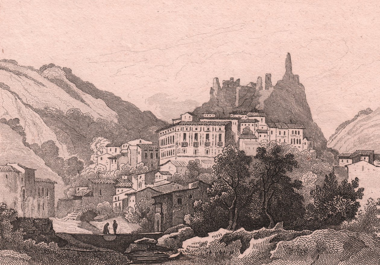意大利卡拉布里亚尼卡斯特罗视图，由 Dunaime 在 Jules Coignet (1798-1860) 绘制后进行钢雕刻，约 13x10 厘米 作者 朱尔斯·柯尼特（Jules Coignet）