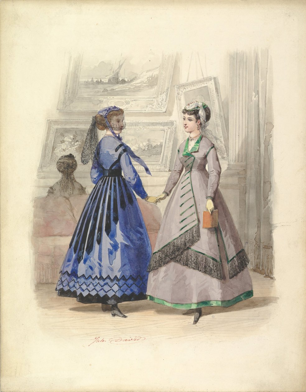 艺术馆里的两个女人，1868年。 作者 朱尔斯·大卫