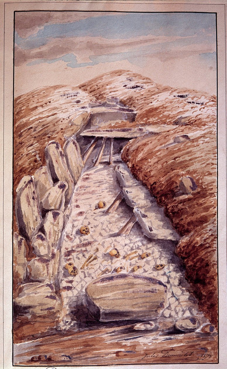 史前史：埃唐拉维尔（伊夫林省）的支石墓，Jules Dumoutet 的水彩画（1815-1880 年） 作者 朱尔斯·杜穆泰