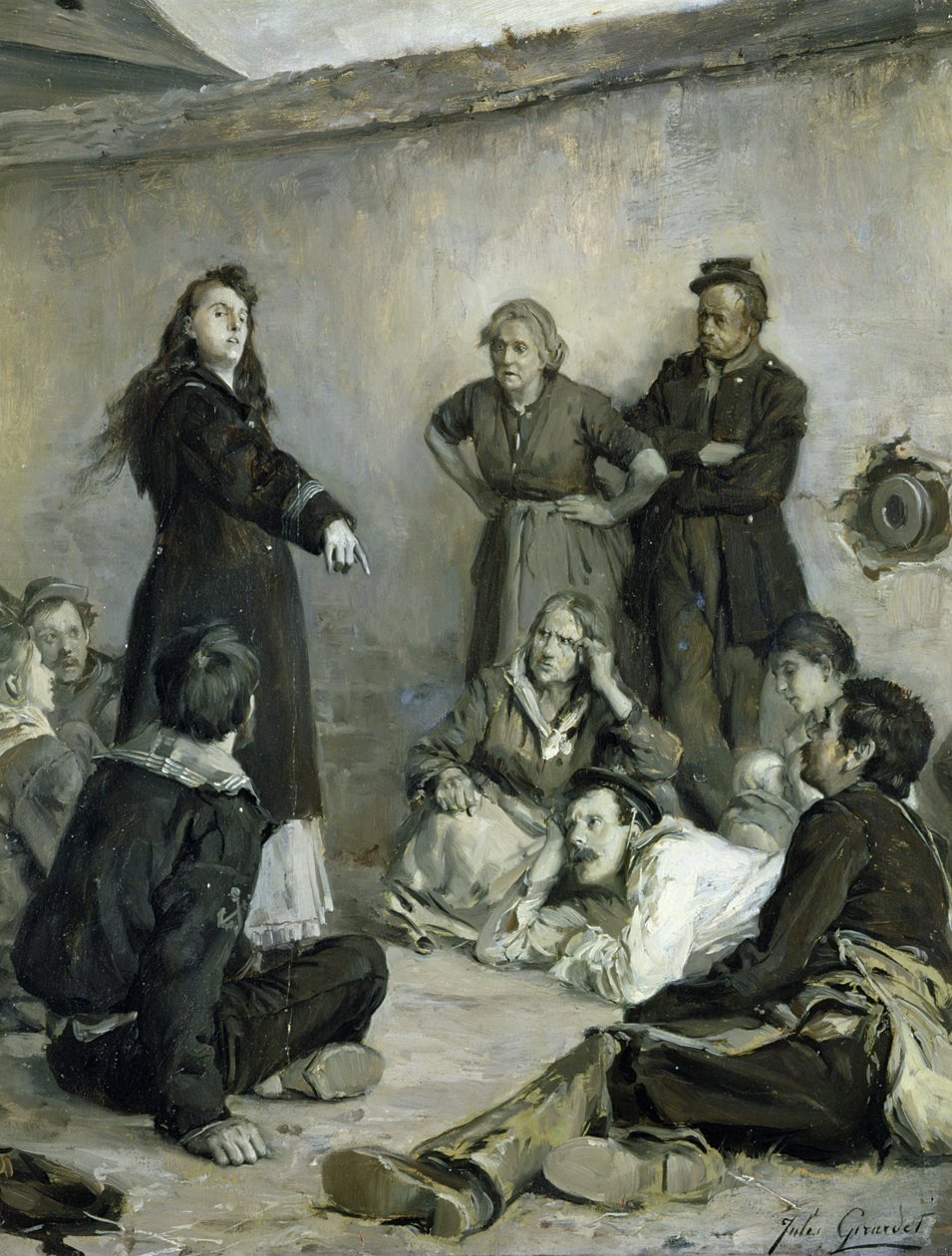 路易丝·米歇尔（1830-1905）与公社成员交谈（布面油画） 作者 朱尔斯·吉拉德
