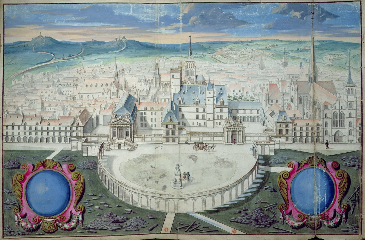 1698年在Mansart修复之前，第戎的勃艮第公爵宫殿 作者 朱尔斯·哈杜因·曼萨特