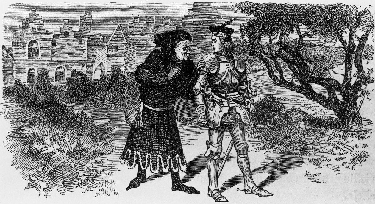 为 Quentin Durward 绘制的插图，Walter Scott（1771-1832 年）创作的历史小说，Jules Huyot（1841-1921 年）雕刻 作者 朱尔斯于约
