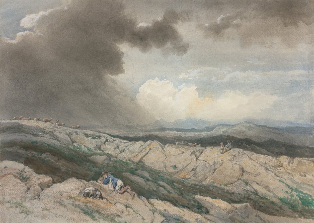与牧羊人共处，c。 1869年。 作者 朱尔斯·约瑟夫·奥古斯丁·劳伦斯
