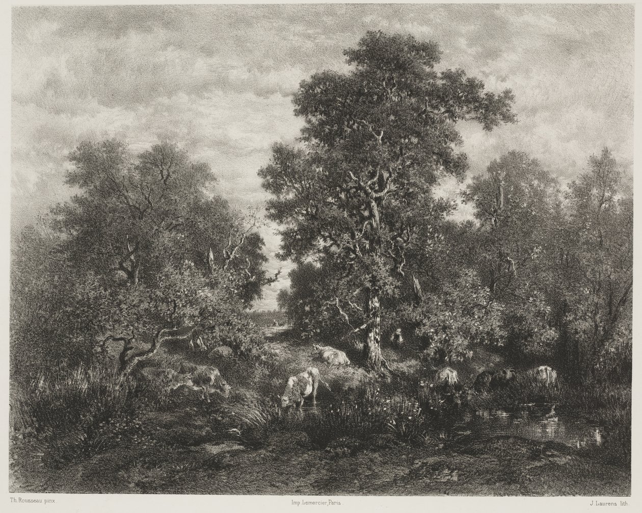 塞奥多·卢梭（ThéodoreRousseau）之后的池塘（1812-67） 作者 朱尔斯·约瑟夫·奥古斯丁·劳伦斯