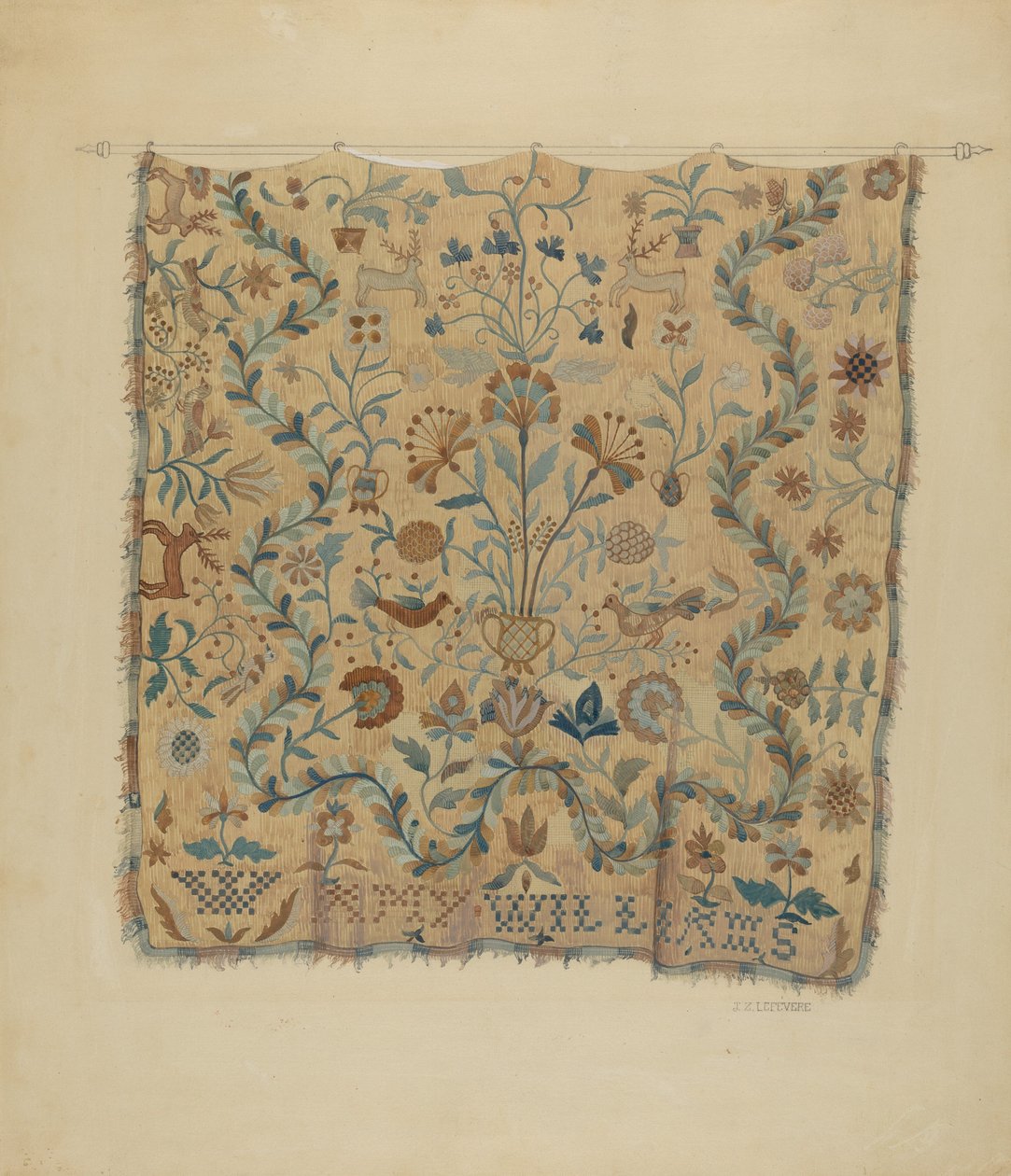 绣花被子，约1936年。 作者 儒勒·勒费弗尔