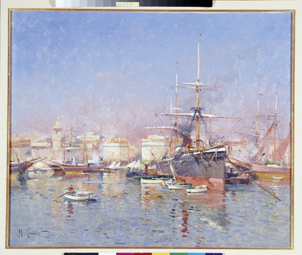Goelette ancreated in the Old Port of Marseille 绘画 作者：Jules Marcel Lenoir（1872-1931 年） 20 世纪 必须提及：普罗旺斯基金会收藏，马赛 作者 朱尔斯·马塞尔·勒诺瓦