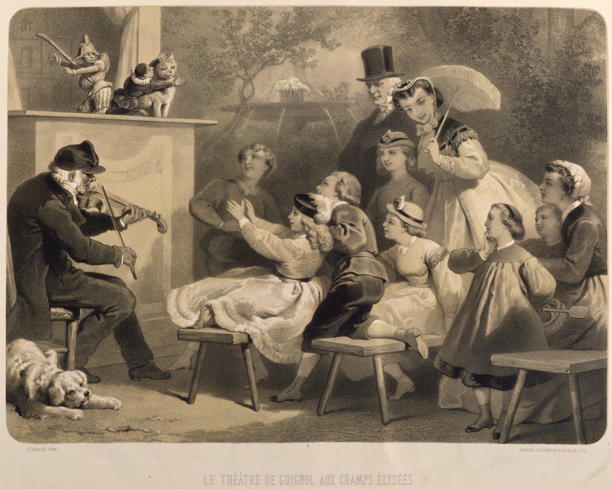 The Champign-Elysees剧院Guignol，由Claude Regnier雕刻（1840-66）Bettanier和Morion 作者 朱尔斯·玛丽·迪桑德雷