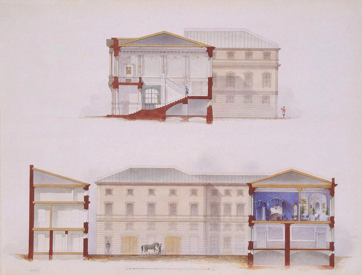 圣彼得堡的斯特罗加诺夫宫。外墙平面图，1865年 作者 朱尔斯·梅布伦（Jules Mayblum）