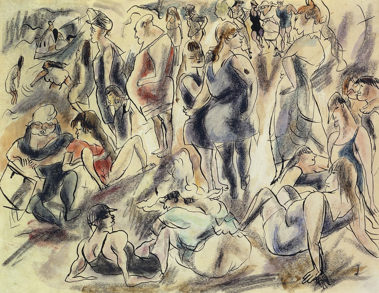 美国海滩； Plage American，约1917年 作者 朱尔斯·帕辛