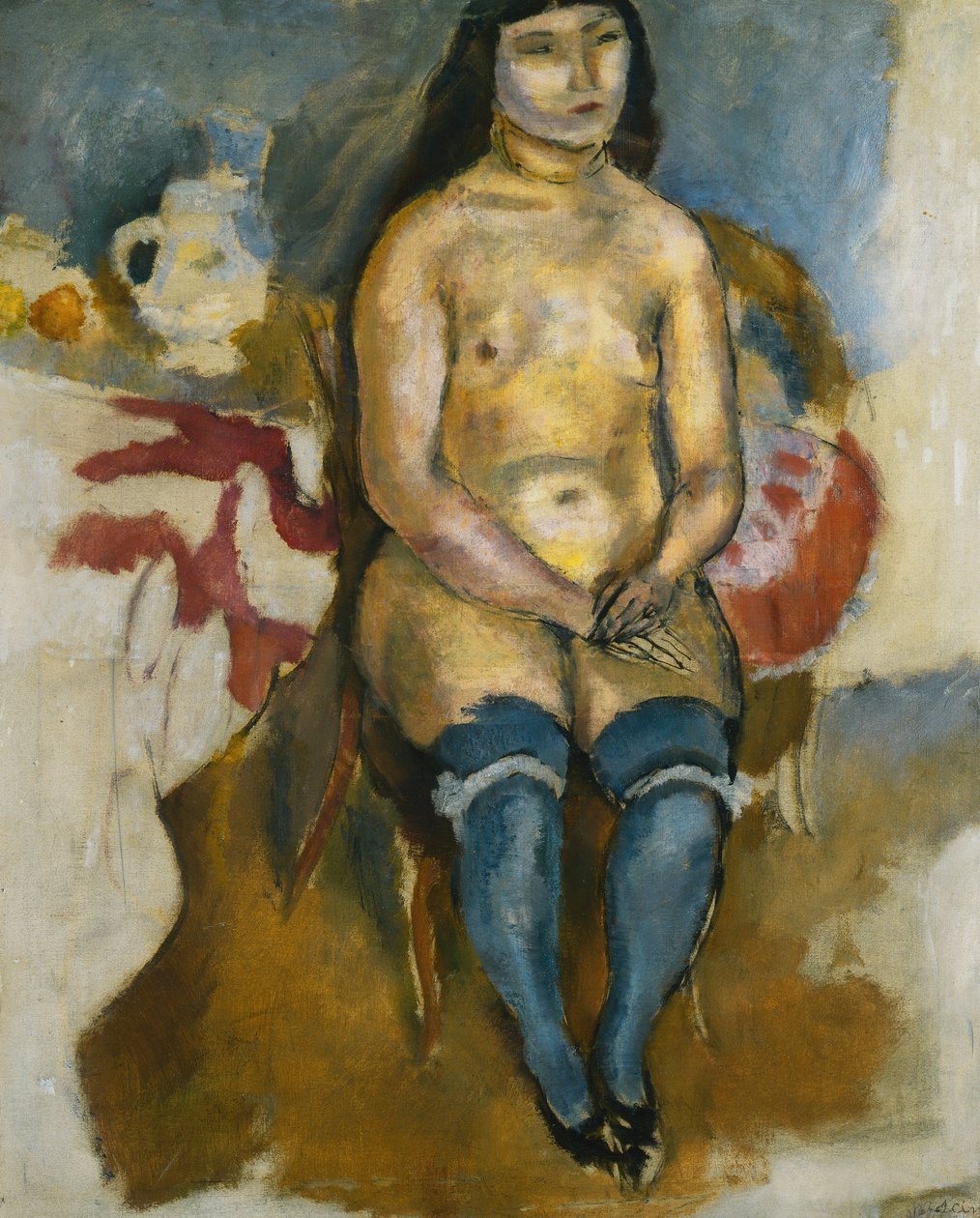 亚洲人穿蓝色丝袜；蓝底亚洲人，1922年 作者 朱尔斯·帕辛