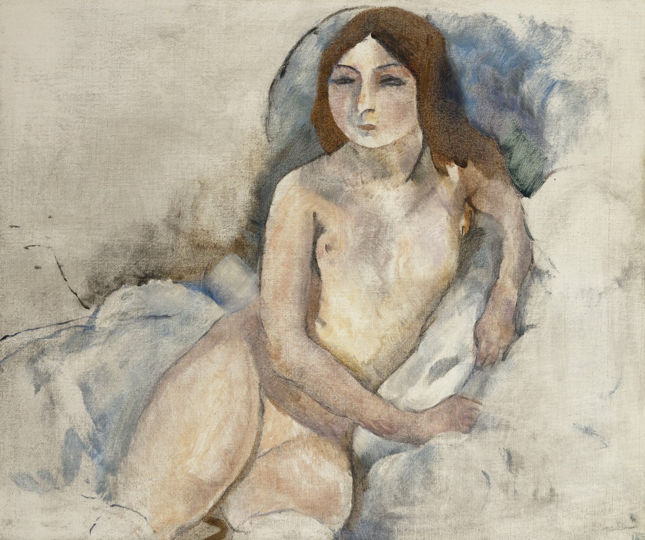 金发女孩摆姿势；摆在年轻的金发女郎，1912年 作者 朱尔斯·帕辛