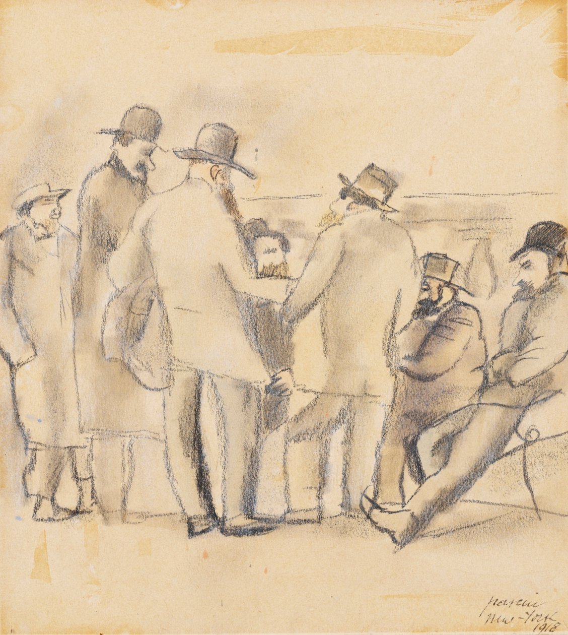 男子组，纽约，1918年（wc和铅笔在纸上） 作者 朱尔斯·帕辛