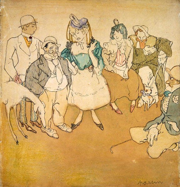 人物与儿童》，约1906年（纸上笔墨和水彩）。 作者 朱尔斯·帕辛